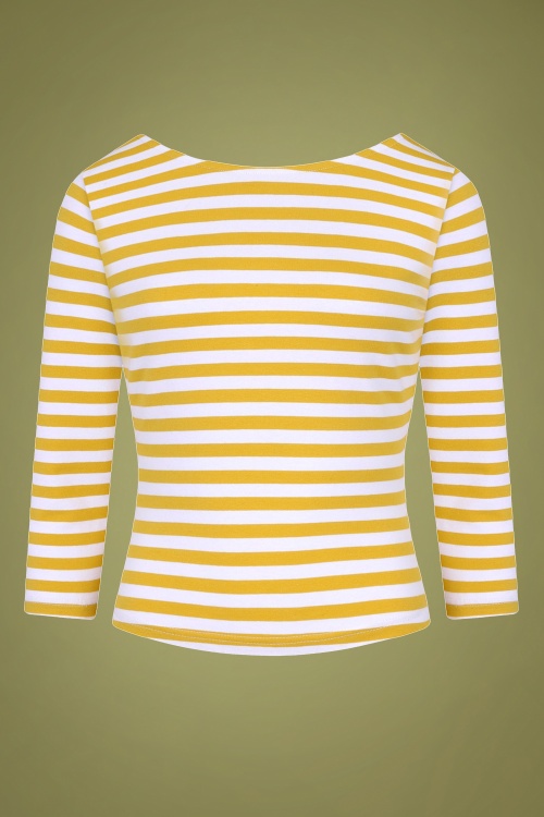 Collectif Clothing - Twinnie Striped Top Années 50 en Jaune Moutarde