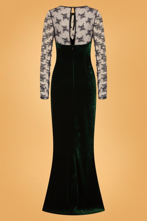 Collectif Clothing - 50s Celine Lace And Velvet Maxi Dress in Green 5