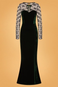 Collectif Clothing - 50s Celine Lace And Velvet Maxi Dress in Green 2