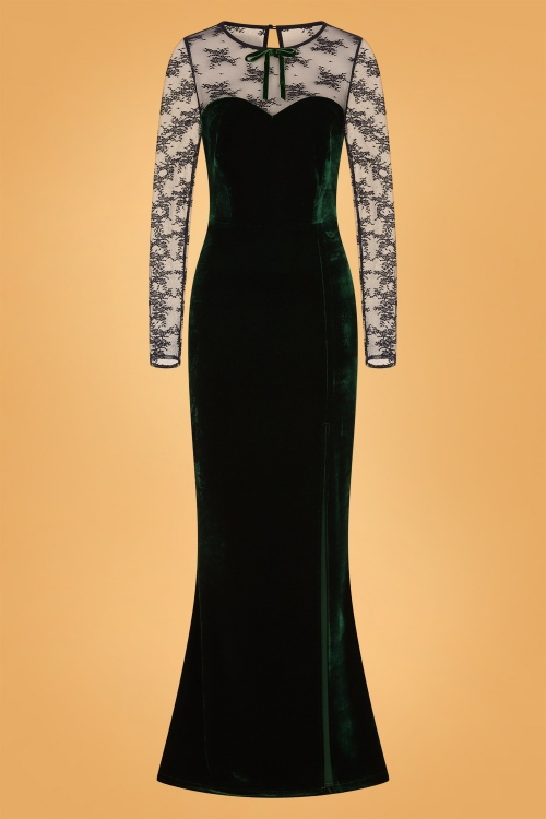 Collectif Clothing - Celine Lace And Velvet Maxi Dress Années 50 en Vert 2