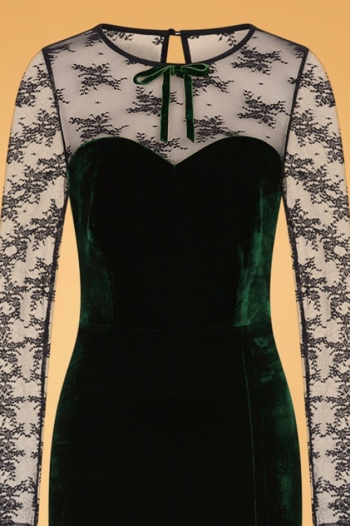 Collectif Clothing - 50s Celine Lace And Velvet Maxi Dress in Green 3