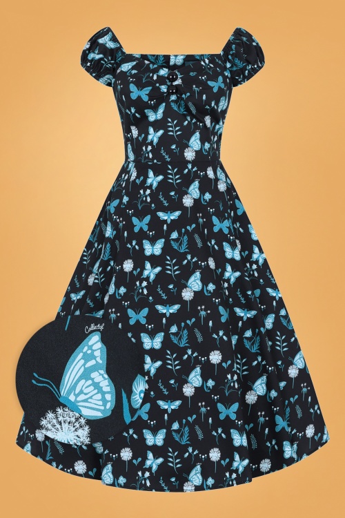 Collectif Clothing - Dolores Midnight Butterfly poppenjurk in zwart 2