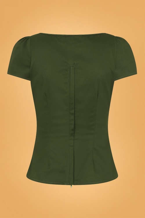 Collectif Clothing - 50s Mimi Top in Seaweed Green 3