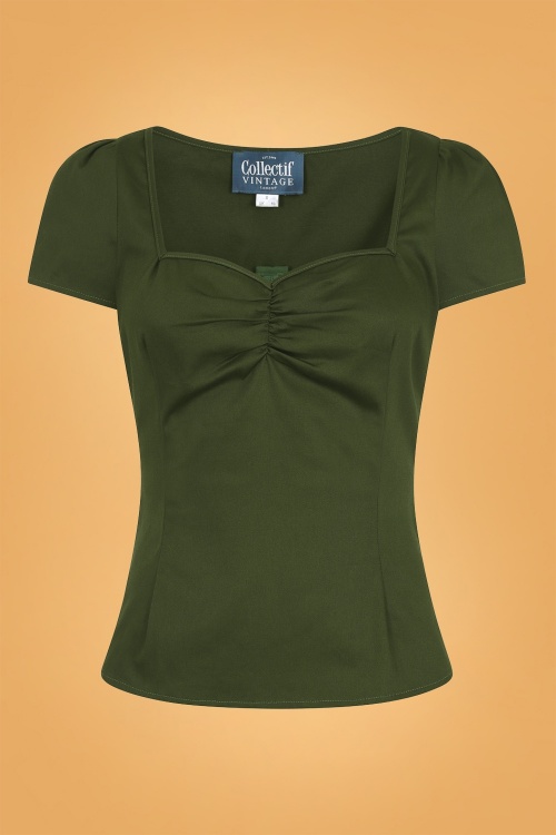 Collectif Clothing - 50s Mimi Top in Seaweed Green