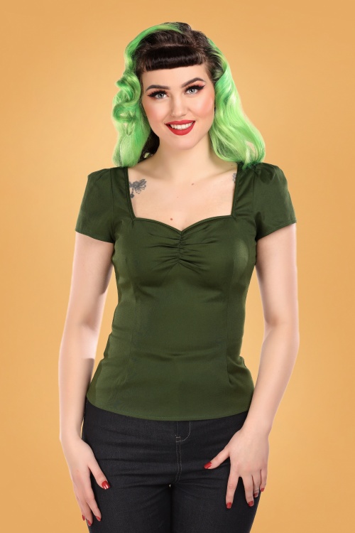 Collectif Clothing - 50s Mimi Top in Seaweed Green 2