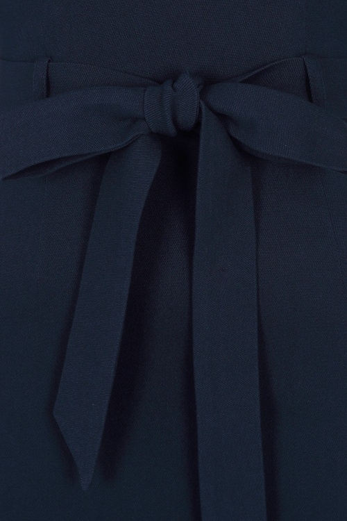 Collectif Clothing - Meadow Pencil Dress Années 50 en Bleu Marine 6