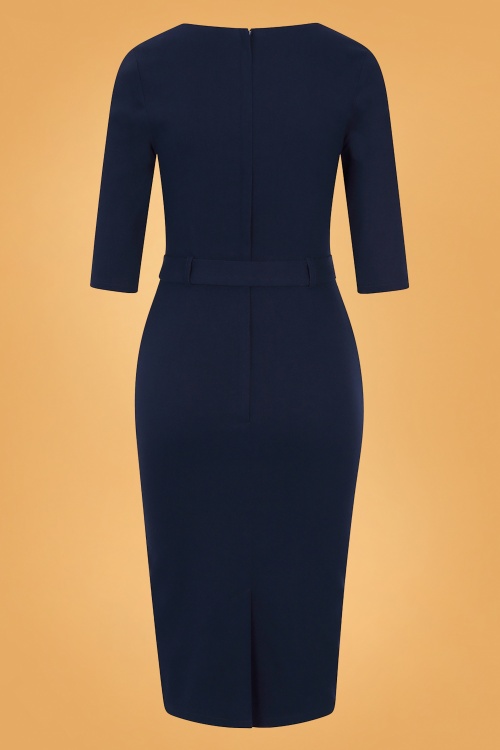 Collectif Clothing - Meadow Pencil Dress Années 50 en Bleu Marine 5