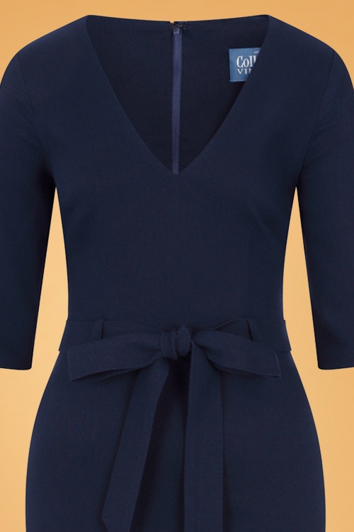 Collectif Clothing - Meadow Pencil Dress Années 50 en Bleu Marine 4