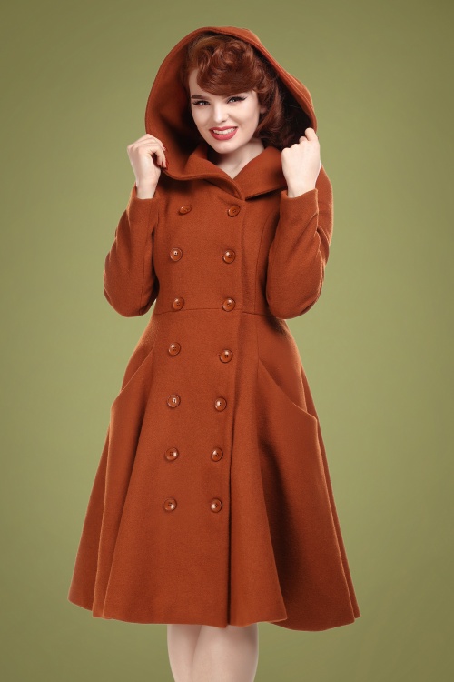 50s Heather Hooded Swing Coat in Burnt Orange