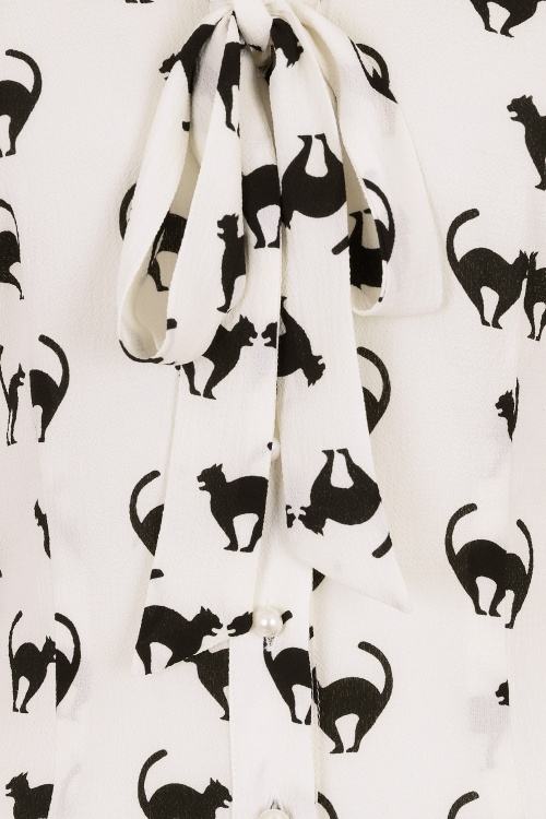 Collectif Clothing - Luiza Meooow Blouse Années 40 en Blanc 4