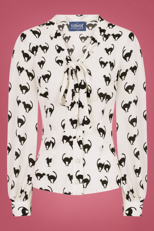 Collectif Clothing - Luiza Meooow Blouse Années 40 en Blanc