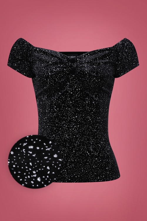 Collectif Clothing - 50s Dolores Glitter Drops Top in Black