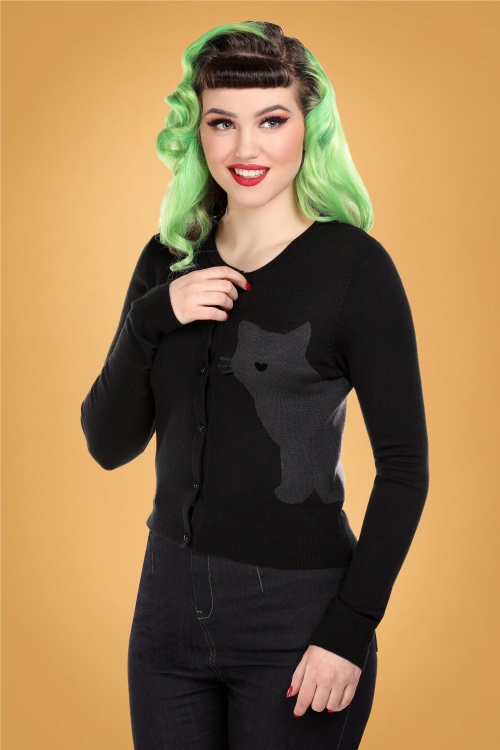 Collectif Clothing - Jessie Midnight Cat Cardigan Années 50 en Noir