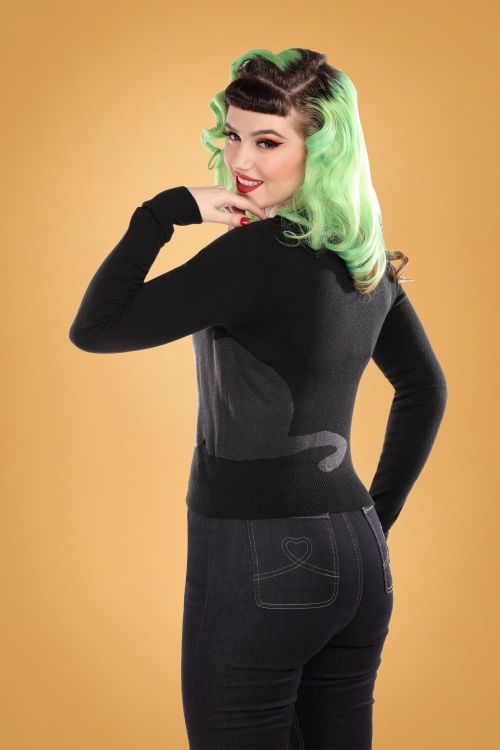 Collectif Clothing - 50s Jessie Midnight Cat Cardigan in Black 2