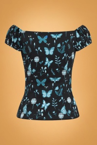 Collectif Clothing - Dolores Midnight Butterfly Top nnées 50 en Noir 3