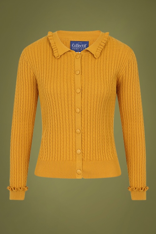 Collectif Clothing - Pamela Cardigan Années 40 en Jaune Moutarde