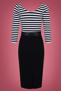 Collectif Clothing - 50s Manuela Striped Pencil Dress in Black and White 5
