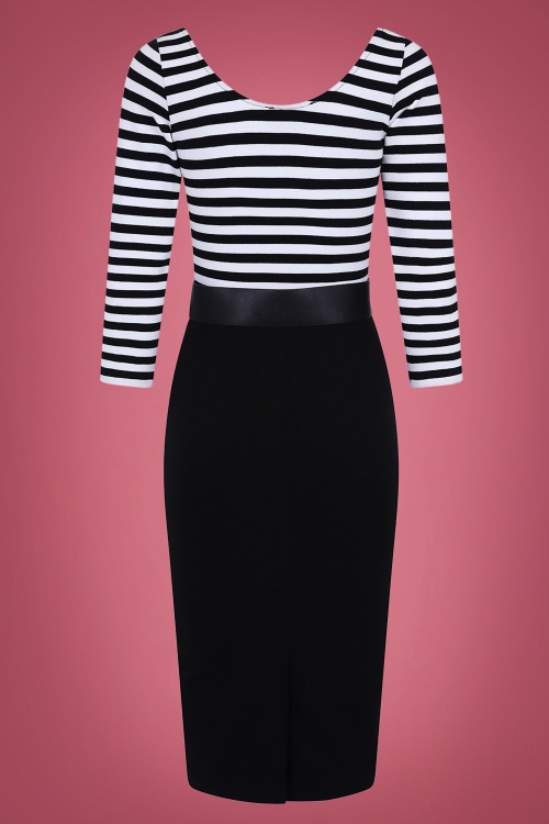 Collectif Clothing - 50s Manuela Striped Pencil Dress in Black and White 5