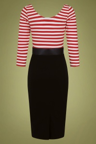Collectif Clothing - Manuela Striped Pencil Dress Années 50 en Noir et Rouge 3