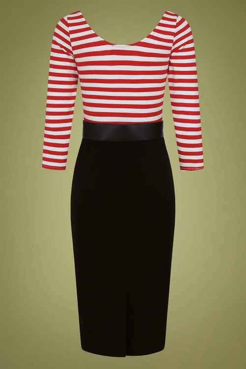 Collectif Clothing - Manuela gestreepte penciljurk in zwart en rood 3