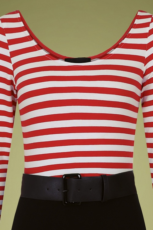 Collectif Clothing - Manuela Striped Pencil Dress Années 50 en Noir et Rouge 2
