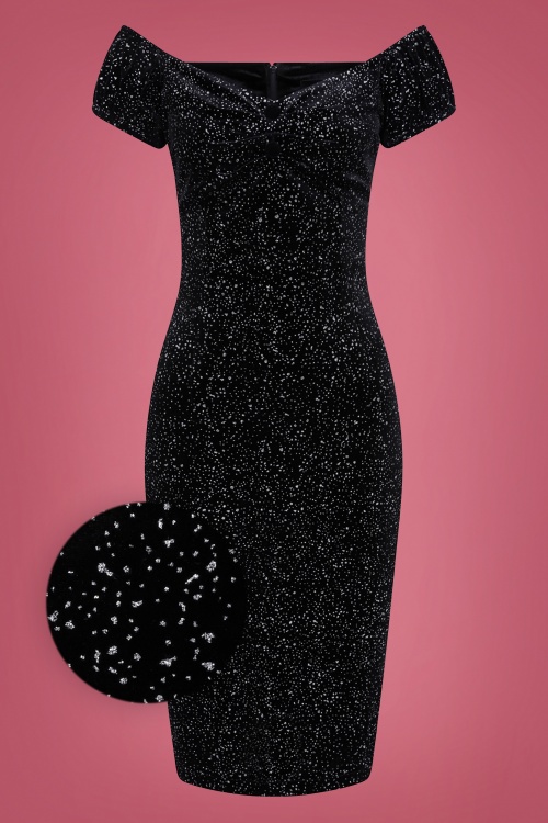 Collectif Clothing - 50s Dolores Glitter Drops Pencil Dress in Black
