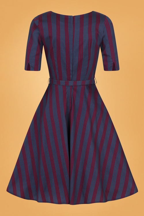 Collectif Clothing - 50s Suzanne Triplet Stripes Swing Dress in Navy 4