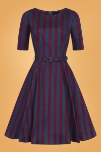 Collectif Clothing - Suzanne Triplet Stripes Swing Dress Années 50 en Bleu Marine 2