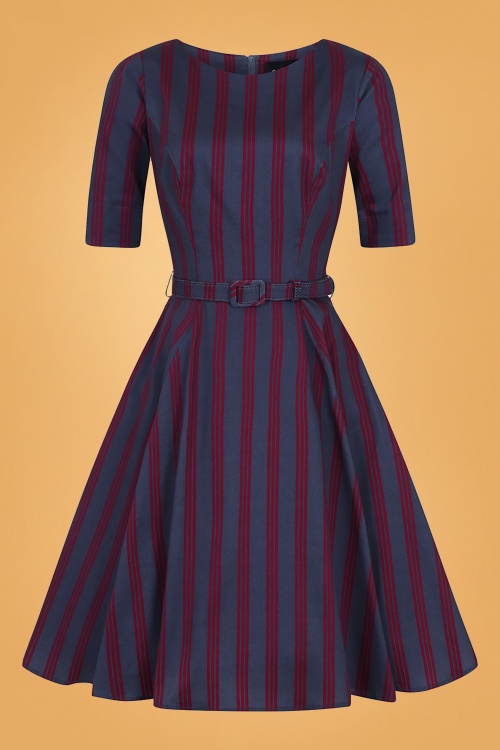 Collectif Clothing - 50s Suzanne Triplet Stripes Swing Dress in Navy 2