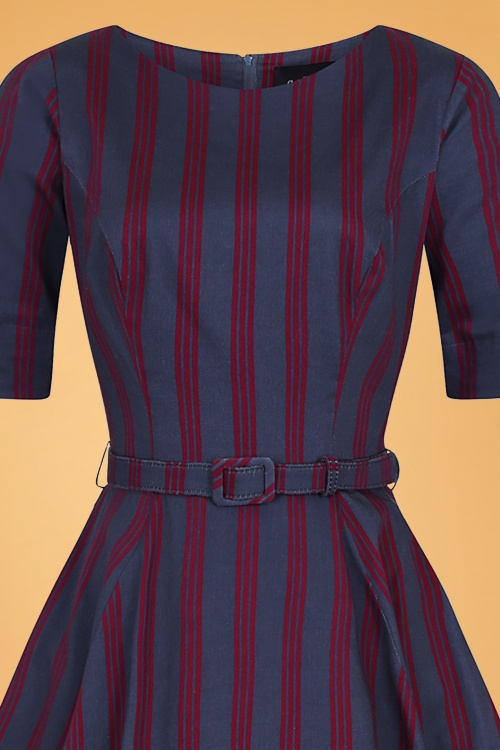 Collectif Clothing - Suzanne Triplet Stripes Swing Dress Années 50 en Bleu Marine 3