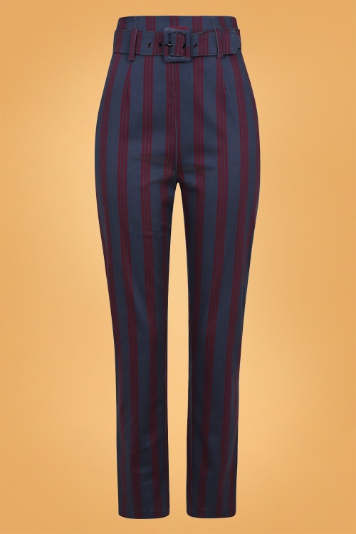 Collectif Clothing - Thea Triplet Stripes Trousers Années 50 en Bleu Marine