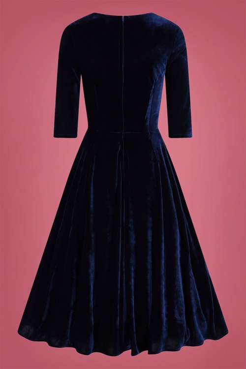 Collectif Clothing - Moira Samt-Swing-Kleid in Marineblau 5