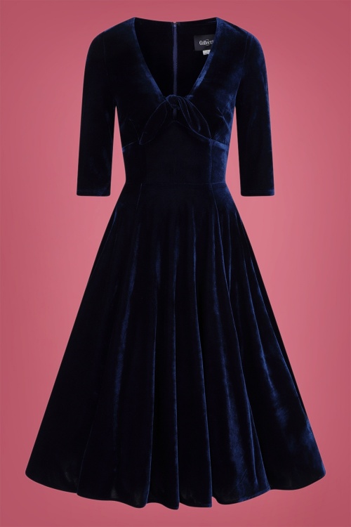Collectif Clothing - 50s Moira Velvet Swing Dress in Navy 2