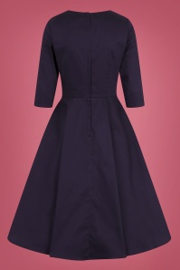 Collectif Clothing - Rossella Camelia Swing Dress Années 50 en Bleu Marine 4