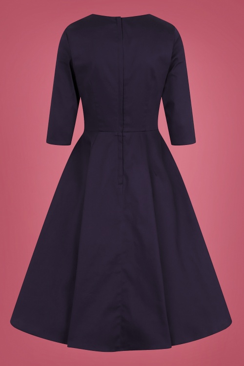 Collectif Clothing - Rossella Camelia Swing Dress Années 50 en Bleu Marine 4