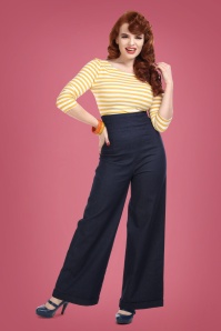 Collectif Clothing - Kiki Jeans mit hoher Taille in Marineblau 2