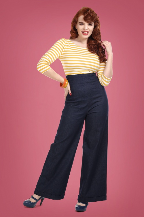 Collectif Clothing - Kiki jeans met hoge taille in marineblauw 2