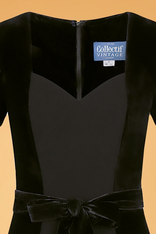 Collectif Clothing - Gracie Velvet Pencil Dress Années 50 en Noir 3