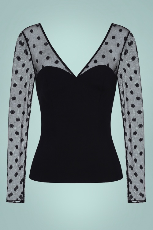 Collectif Clothing - 50s Nella Polka Top in Black 2