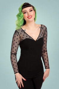 Collectif Clothing - 50s Nella Polka Top in Black