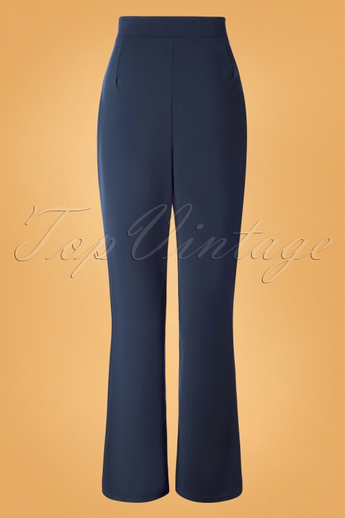 Vintage Chic for Topvintage - Mabbie wijde broek in marineblauw 3
