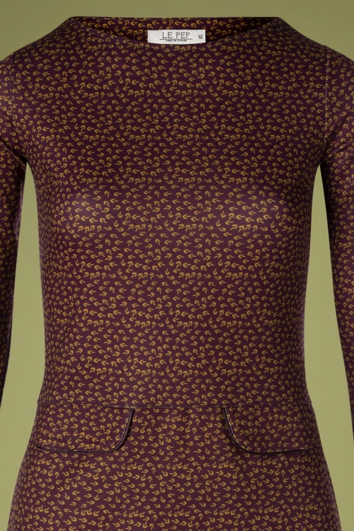 LE PEP - 60s Babeau Graphic Dress in Plum Brown 3