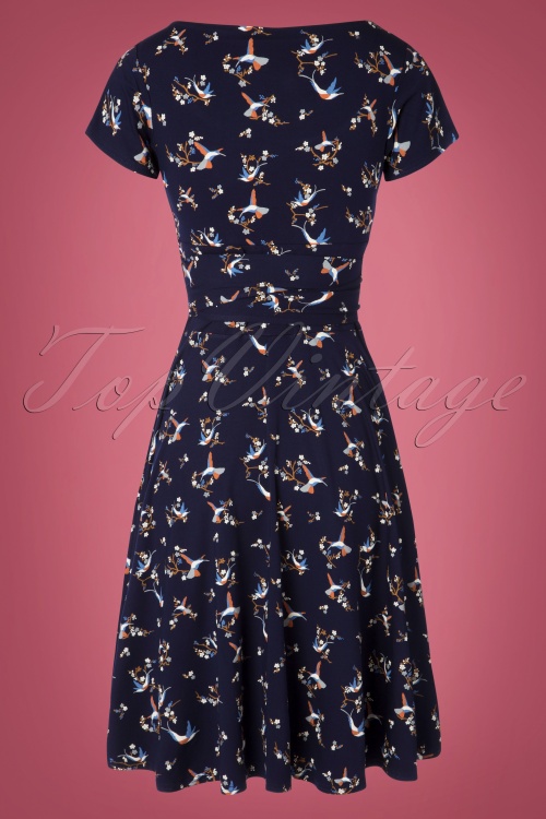 Topvintage Boutique Collection - 50s Helma Hummingbird Swing Dress in Navy 3