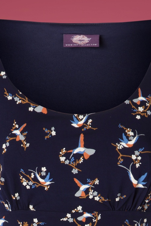 Topvintage Boutique Collection - Helma Hummingbird Swing Dress Années 50 en Bleu Marine 5