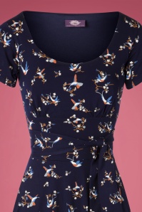 Topvintage Boutique Collection - 50s Helma Hummingbird Swing Dress in Navy 4