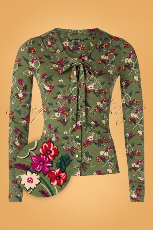 King Louie - Kansas Bow Blouse Années 60 en Vert Olive