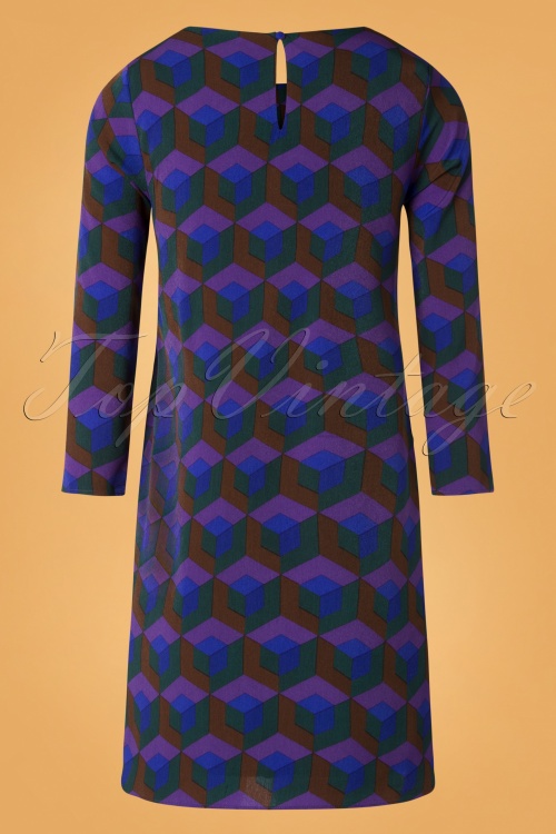 Compania Fantastica - Verna Graphic Dress Années 60 en Bleu 3