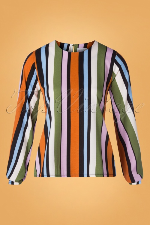 Compania Fantastica - Staci Stripes Blouse Années 70 en Multi