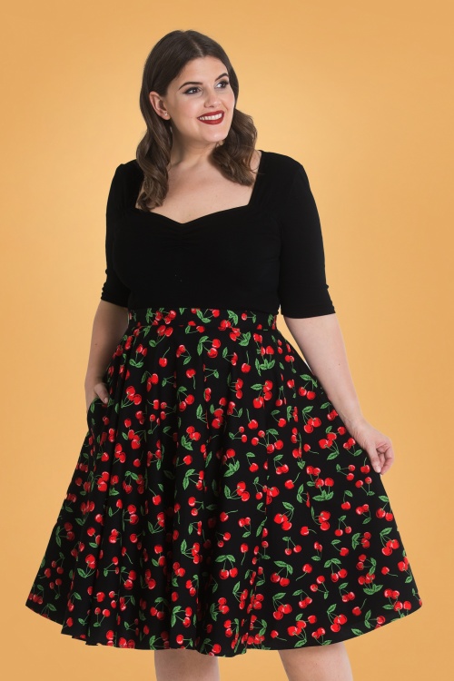 Bunny - 50s Sweetie Cherry Swing Skirt in Black