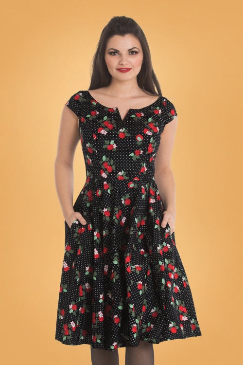 Bunny - 50s Apple Blossom Swing Dress in Black 2